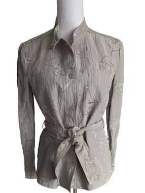 Armani Collezioni Sage Green Floral Embroidered Belted Jacket Size 6